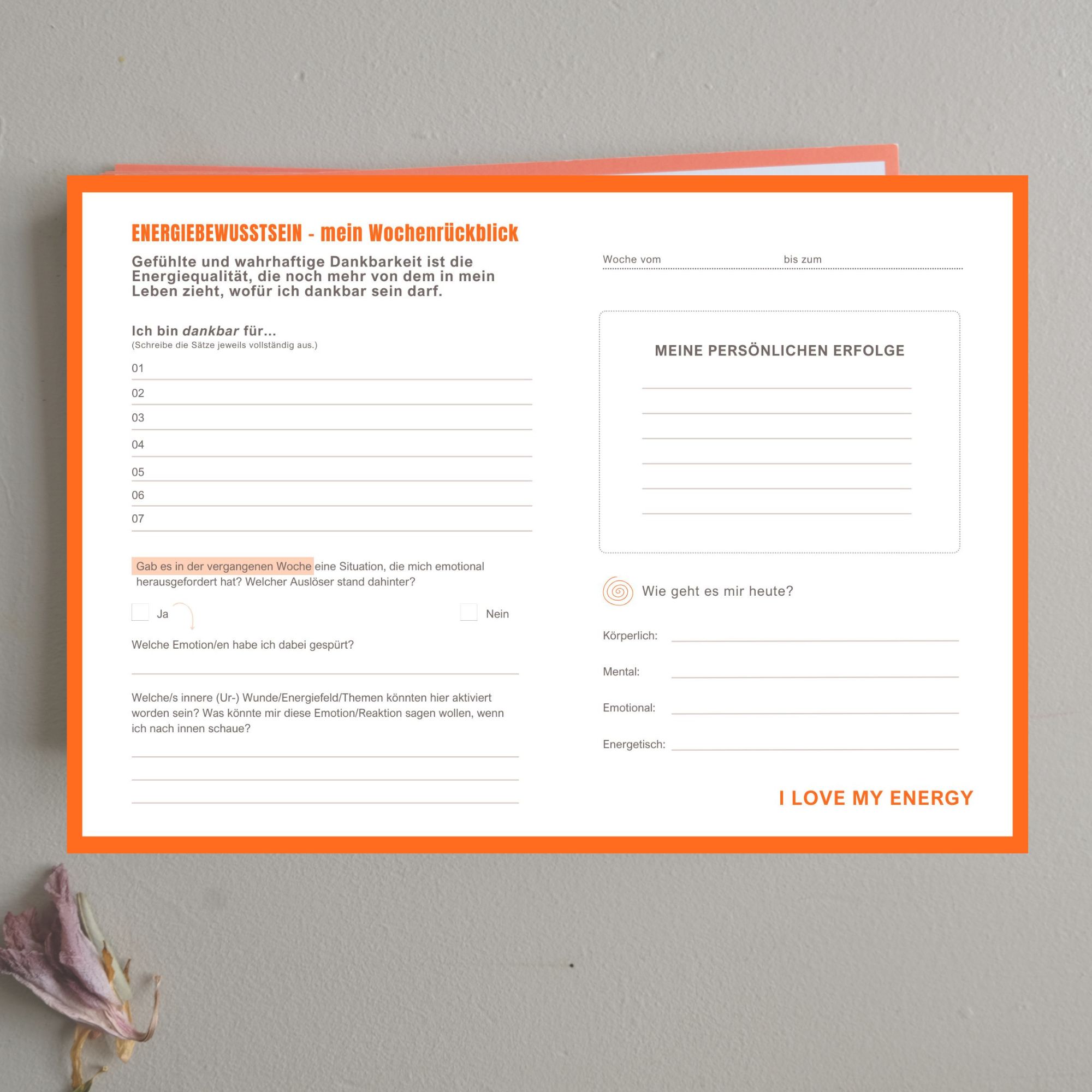 Reflexionsblock Energiebewusstsein